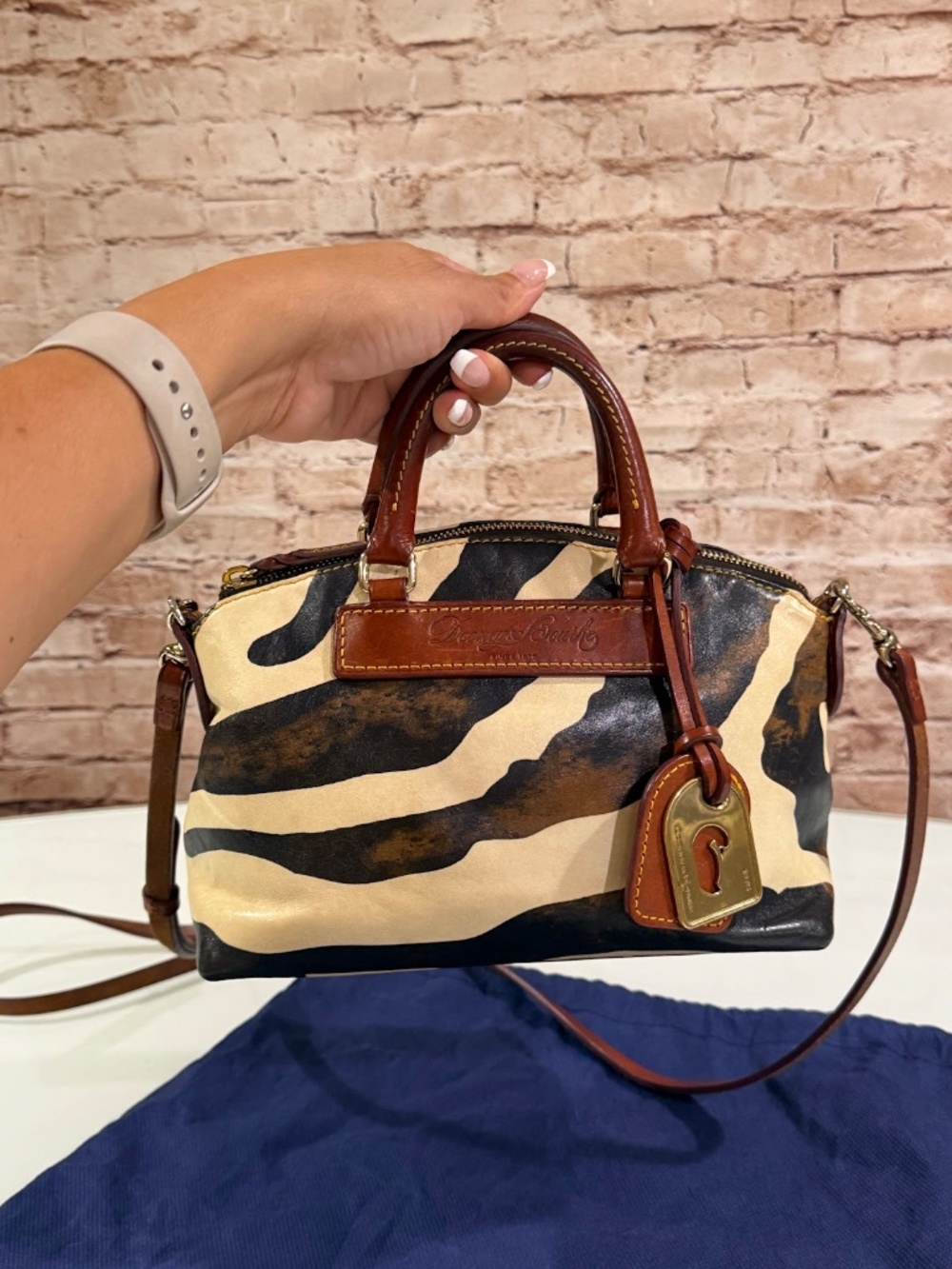 Vintage Dooney & Bourke Florentine Vacchetta Leather Zebra Mini Satchel Bag - Picture 13 of 13